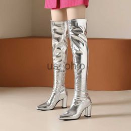 Boots Winter Plus Size 4045 Sexy Thigh High Boots Long Over Knee Gold Silver Block High Heel Boot Womens Shoes Pointed Toe Botas 2023 J230811