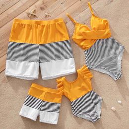 Family Matching Outfits Family Matching Outfits Swimsuit Striped Colorblock Swim Trunks Shorts and Spaghetti Strap Splicing One-Piece Swimsuits