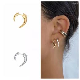 Stud Earrings 1 Pair Boho Glossy Horn Croissant Metal Gold Colour Moon Punk For Women Party Jewellery Accessories