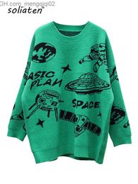 Women's Sweaters Hip Hop Streetwear Harajuku Extra Large Sweater Vintag Vintage Jumper UFO Knit Jumper 2022 Thick Warm Pull C-099 Z230814