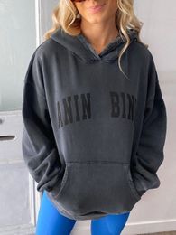 Mens Hoodies Sweatshirts Letter Print for Women Clothing Washed Vintage Loose Hooded Sweatshirt Female Fashion Pullovers Tops 230810
