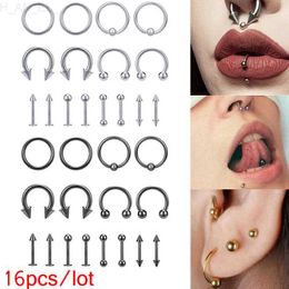 16pcs/Lot 16g Stainless Steel Septum Nose Ring Set for Women Men Ear Helix Cartilage Piercing Lip Tongue BCR Piercing Jewellery L230811