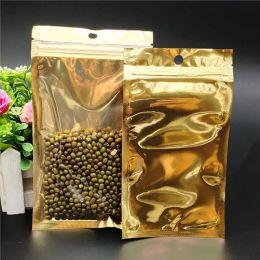 wholesale Small Big Sizes Gold Golden Clear for Zip Resealable Plastic Retail Lock Packaging Bags Zipper Lock Mylar Bag Package LL