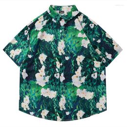 Women's Blouses Vintage Oil Painting Green Forest Flowers Button Up Shirt Fashion Cool Men Women Loose Casual Blouse Summer Beach Hawaiian