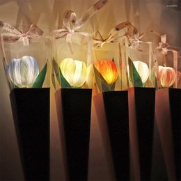 Decorative Flowers LED Tulips Artificial Bouquet Gift Box With Battery Powered Light Christmas Year Wedding Decoration