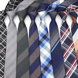 Neck 6cm Casual Ties for Men Skinny Tie Fashion Polyester Plaid Strip Necktie Business Slim Shirt Accessories Gift Cravate NO.31-61 230811