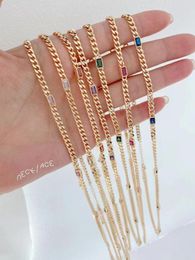 Chains -7pcs Gold Plated Copper Metal Mixed Rectangle Zircon/CZ 18 Inch Necklace / 7 Bracelet 4mm Width Chain Jewelry Findings
