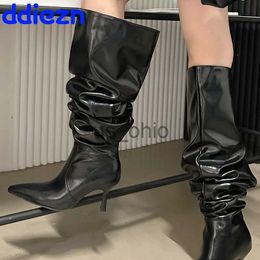 Boots Pleated Shoes Pointed Toe Modern Slip On Western Long Women Boots Footwear Fashion Heels Shoes Sexy Ladies Knee High Boots J230811