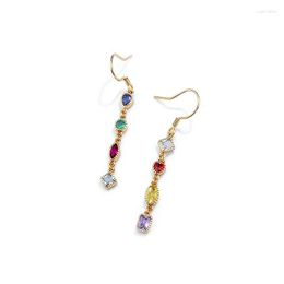 Dangle Earrings Multicolor Gemstone Drop 925 Sterling Silver Long Colourful Cubic Zirconia Crystal Beads For Women