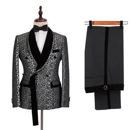 Leopard Print Men Wedding Tuxedos Custom Made Shawl Lapel Groom Wear Slim Fit Jacket Suits Prom Party Pants Coat 2 Pieces