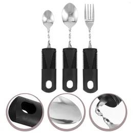 Dinnerware Sets 3 Pcs Bendable Cutlery Gadgets Disabled People Utensils Adults Spoon The Elderly Tableware Rubber