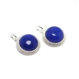 Charms 2pcs Navy Blue Stone Round Silver Colour Plated Brass Clock Cabochon Pendant Earring Jewellery Necklace Making 18x16mm