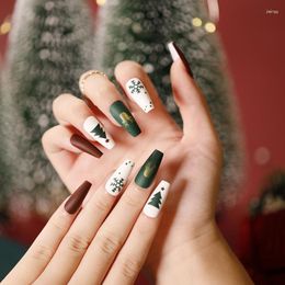 False Nails Christmas Xmas Artificial Full Cover Long Fingernails Press On For Women Girls DIY Nail Art Salon