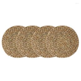 Table Runner 4Pcs Cattail Straw Round Woven Placemats For Dining Rattan Mats Natural Mat Braided Weave Handmad