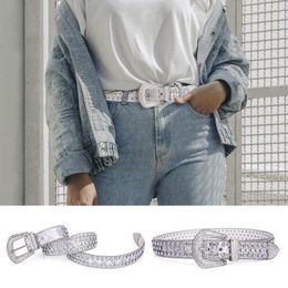 Belts Shinning Rhinestone Women Diamond PU Leather Strap For Western Cowboy Girls Fashion Belt Jeans Men