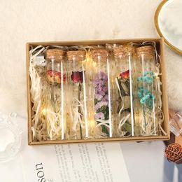 Decorative Flowers 1PCS/2PCS/3PCS/5PCS Dried Flower Rose Mini Wishing Bottle Glass Test Tube Valentine's Day Gift Set Wedding Party