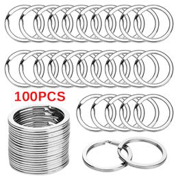 Keychains Lanyards 100pcs Stainless Steel Key Rings 25/30/35mm Round Flat Line Split Rings Keyring For Jewelry Making Keyfobs DIY Keychain Findings 230810