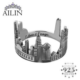 Wedding Rings AILIN Personalised Silver 925 Ring Men Womens Custom City Cityscape Engraved Skyline Customised Fine Jewellery Father Gifts 230811