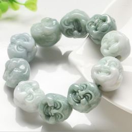 Strand Natural Myanmar Emerald Buddha Head Bracelets Drop Luck Amulet Jade Stone For Men And Women Gift