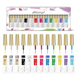Painted Gel Polish Nail Art Gel Liner Set -12 Colours Neon Pink Yellow Green Glitter Sliver Golden French Line Pulling Gel Drawing,Nails Built Thin Line Nail Art Brush
