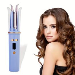 Portable Rechargeable Automatic Curler - 6 Ceramic Rotary Curlers with Temperature, Time, Fast Heating & LCD Display!