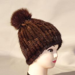 Berets Real Fur Hat Female Warm Mink Knit Hats Korea Quality Autumn Winter Thickened Basin