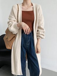 Women's Knits Lazy Over-the-Knee Long Knit Cardigan For Women - Korean Style Lantern Sleeve Solid Colour Sweater Coat Autumn And Winter.