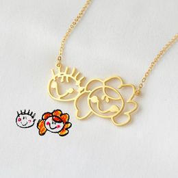 Pendant Necklaces Free Box Cute Baby Painting Necklace Custom Children Drawing Choker Gifts For Mom Sisters Family Members Jewelry 230811