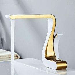 Bathroom Sink Faucets White Gold Mixer Tap Brass Wash Basin Faucet And Cold Water Retro Single Hole
