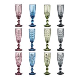 150ML Wine Glasses Cup Colored Glass Goblet Tumblers with Stem Vintage Pattern Embossed Romantic Beers Champagne Drinkware for Party Wedding Birthday Festival