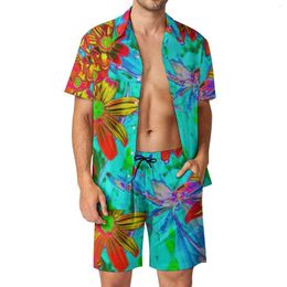 Men's Tracksuits Yellow And Orange Flower Men Sets Abstract Tropical Print Vintage Casual Shirt Set Short Sleeve Graphic Shorts Summer Beach