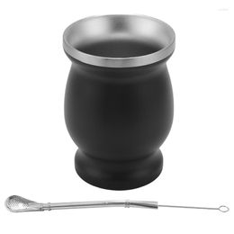 Mugs Yerba Mate Gourd Set Double-Wall Stainless Steel Tea Cup And Bombilla 8 Ounces Bombillas Straw