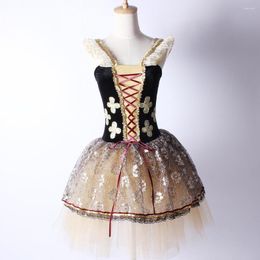 Stage Wear Adult Girl Court Ballet Dress Gold Satin Sleeveless Dance Tutu Lolita Performance Costume