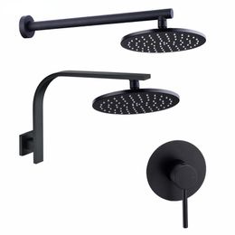 Black Mixer Valve Shower System Wall Mounted Bath Shower Faucets 8-12" Rain Shower Head Bathroom Shower Set