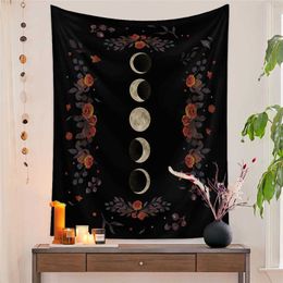 Tapestries Moon Tapestry Wall hanging Boho Moonlit Plants Garden Tapestry Starry Night Carpet Black Background Floral Tapestry Decor