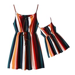 Family Matching Outfits Mother Daughter Matching Clothes Girls Dresses New Summer Family Outfit Suspender Dress with Braided Band Beach Dress