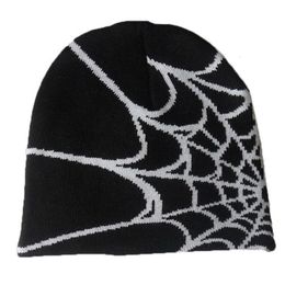 Beanie/Skull Caps Y2K Gothic Spider Pattern Wool Acrylic Knitted Hat Women Beanie Winter Warm beanies Men Grunge Hip Hop Casual Skullies Outdoor 230810