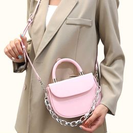 Shoulder Bags Simple Saddle Bag Women's Trendy Fashion Versatile Handbag One Crossbody Half Round Chain Small Square