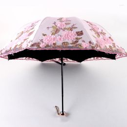 Umbrellas Sun Protection UV Black Glue Sunshade Umbrella Female Embroidery And Rain Dual Purpose