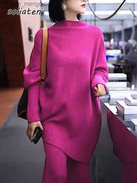 Women's Sweaters Winter Thick Warm Women's Sweater Set Turtle Neck Irregular Pull and Wide Leg Knitted Pants 2023 Autumn Winter C-203 Z230811