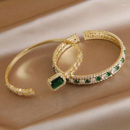Bangle Classic Green Crystal Geometric Open Bangles&bracelets For Women Fashion Brand Jewellery French Vintage Style Bangles