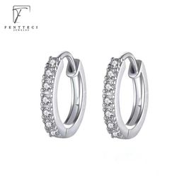 Hoop Huggie FENTTECI 925 Sterling Silver with 18k Gold Plated Earrings for Women Circle Ear Buckle High Carbon Diamond Fine Jewellery 230811