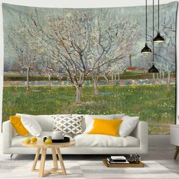 Tapestries Fruit Tree Orchard Oil Painting Tapestry Wall Hanging Van Gogh Art Painting Aesthetic Tapestry Room Can Be Customized