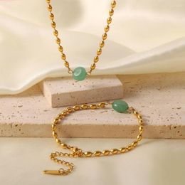 Pendant Necklaces Luxury Stainless Steel Mini Beads Chain Necklace Natural Green Stone Charm Collar Choker Women Retro Minimalist Jewelry