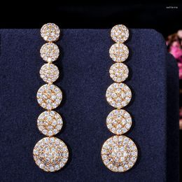 Dangle Earrings ThreeGraces Brand Gold Colour Wedding Banquet Jewellery Cubic Zircon Micro Pave Fashion Long Round For Women E1346