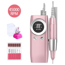 Nail Manicure Set Wireless 45000RPM Nail Machine Manicure Machine Rechargeable Nail Drill Machine Cordless Nail File LED Display For All Gel 230810