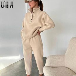 Womens Tracksuits LAISIYI 2PCS Set Chic Autumn Tracksuit High Collar Sweatshirt Elastic Waist Pants Thick Pullover Casual Sweatpants Sports Suits 230810