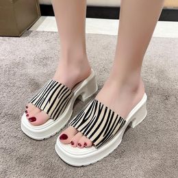 Slippers Ladies Shoes 2023 High Quality Open Toe Women's Summer Leopard Print Female Platform Heel Footwear