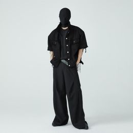 Men's Polos Designer Heavy-Duty Denim Short-Sleeve Shirt Summer Distressed Polo Trenddy Tops Street Cool Boys Clothes