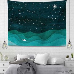 Tapestries Customizable Wall Decoration Tapestry Beautiful Ocean Sky Accessories Wall Hanging Blue Large Fabric Wall Home Autumn R230811